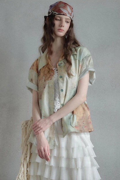 Retro Art Cuban Collar Shirt