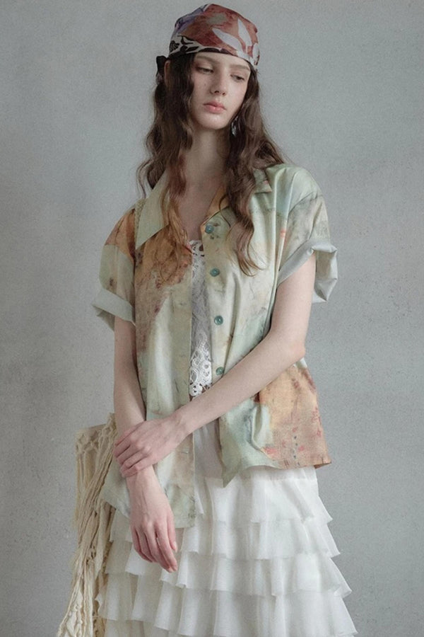 Retro Art Cuban Collar Shirt