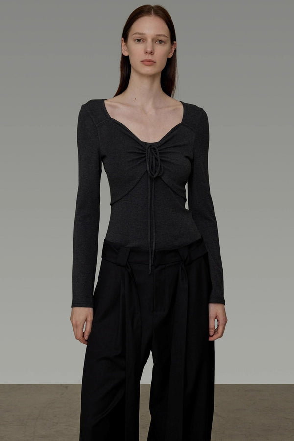 Deep Drawstring Knit Sweater