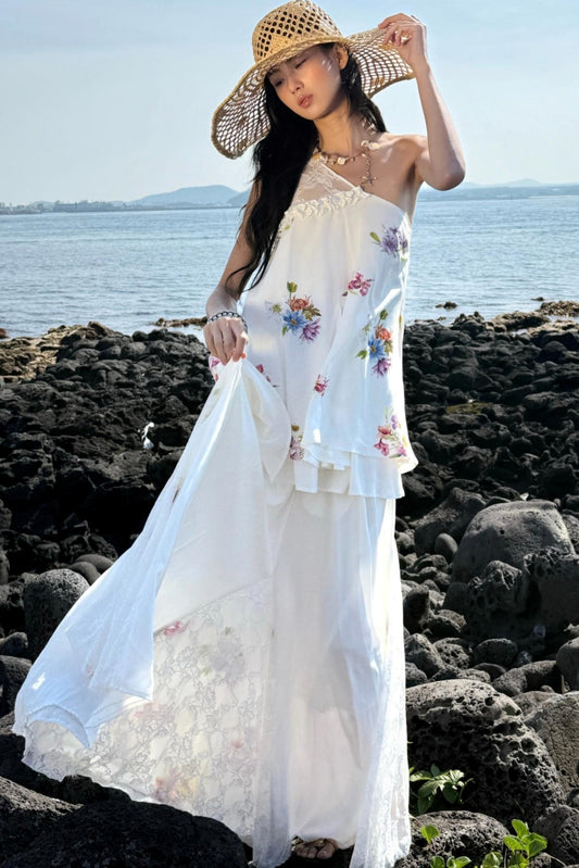 Lace Raglan Maxi Skirt Set-Up