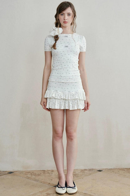 Lace-Trimmed Blueberry Two-Piece Set