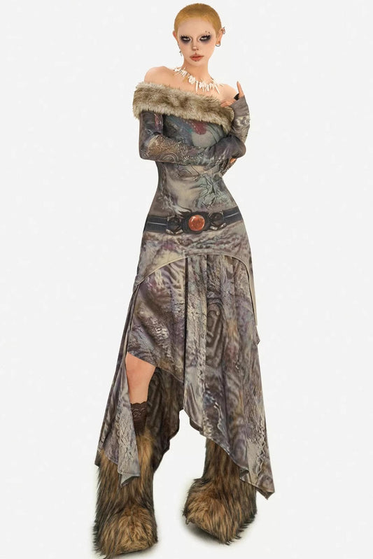 Retro Fur Collar Two-Piece Suit Set