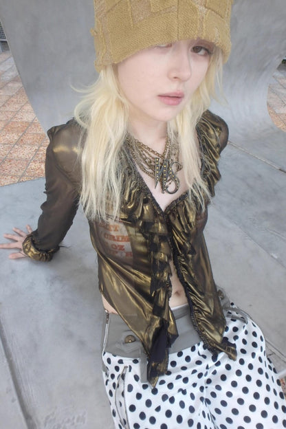 Metallic Bronze Mesh Cardigan