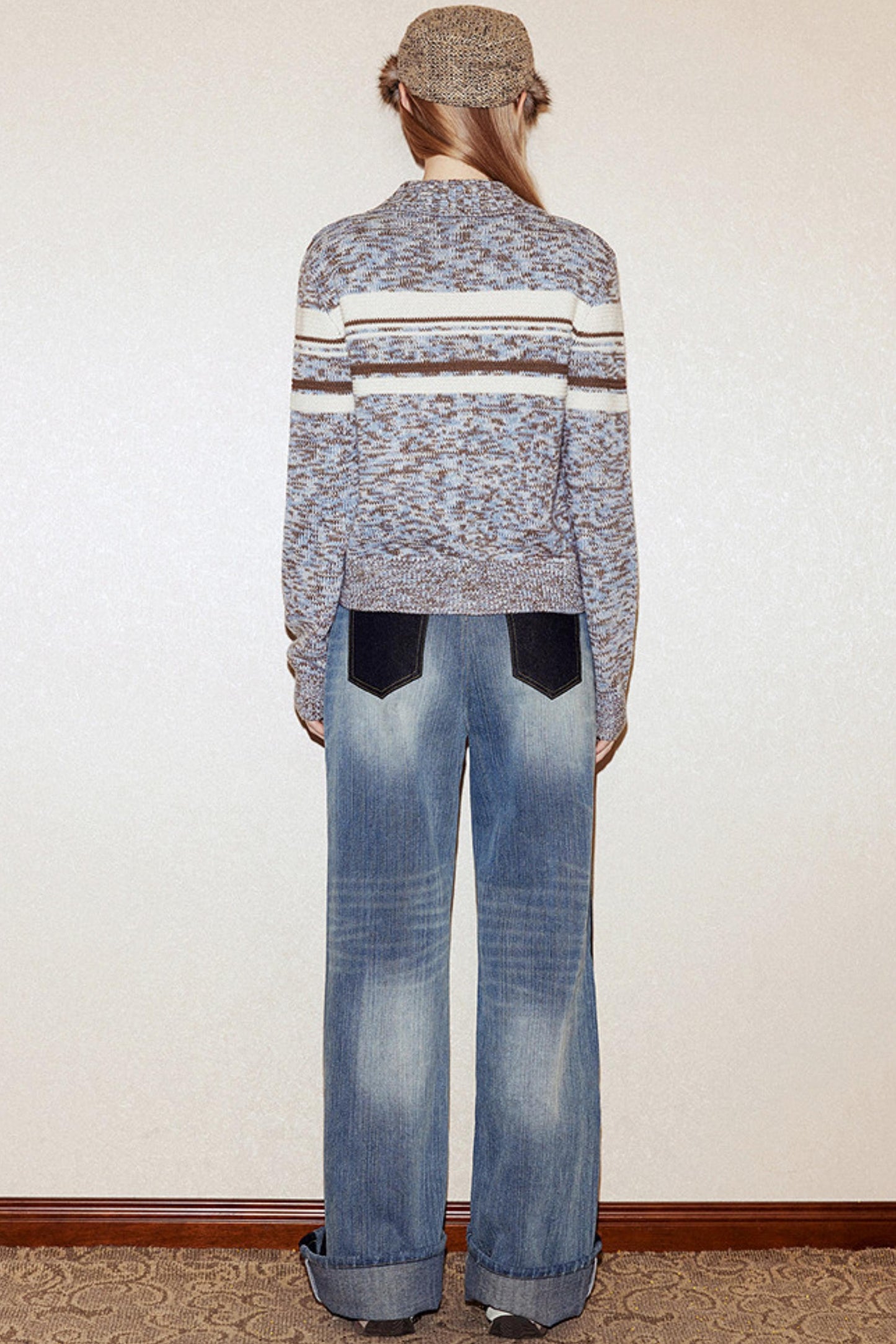 Blue-Brown Striped Wool Cardigan