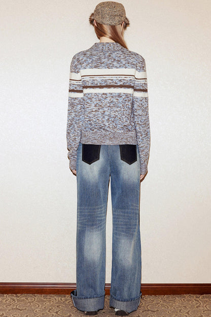 Blue-Brown Striped Wool Cardigan