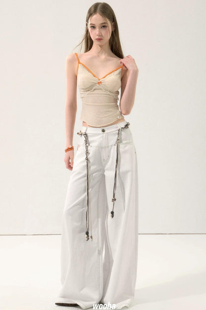 Retro Wide-Leg White Pants