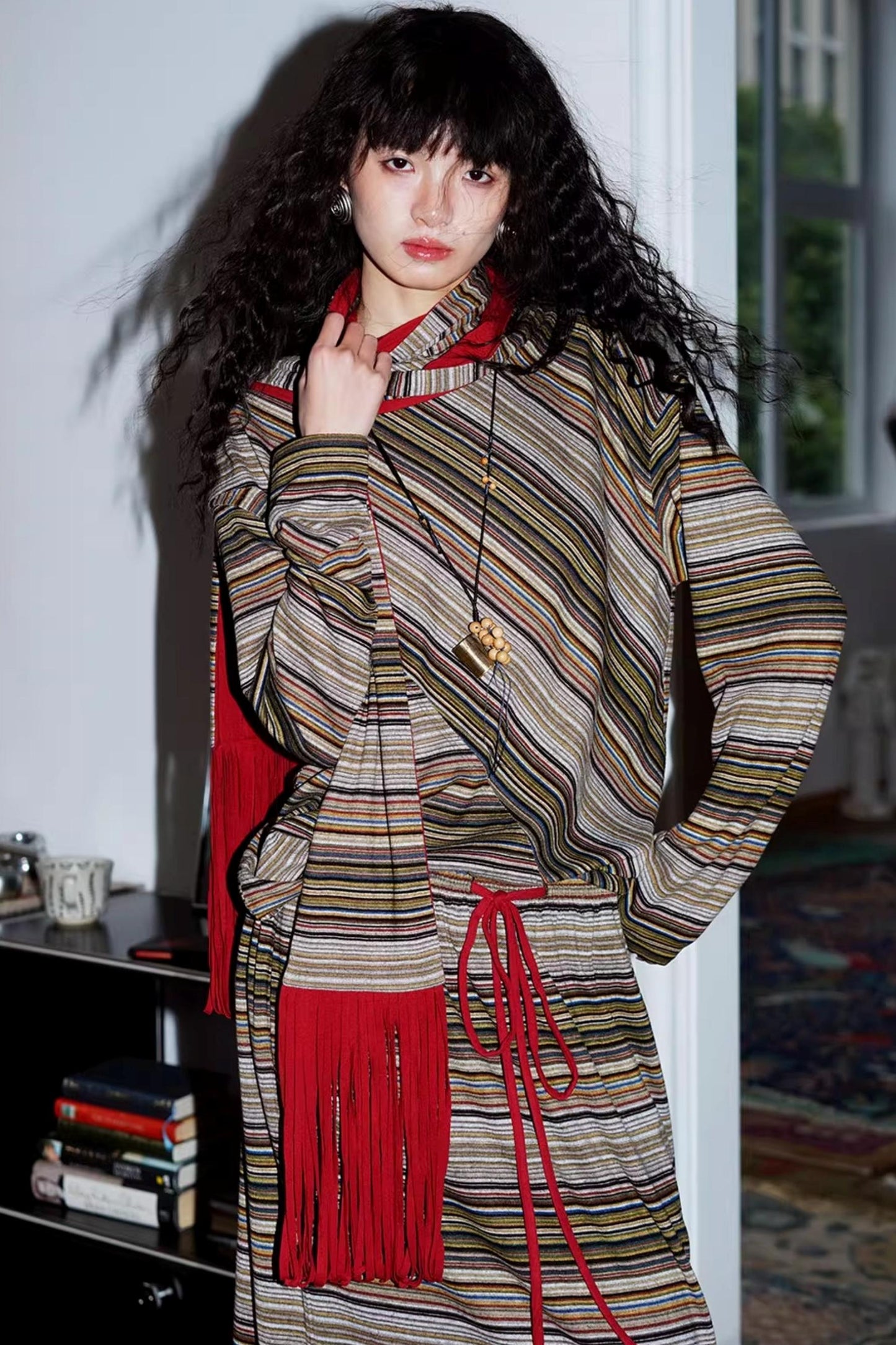 Striped Brushed Long-Sleeved Top