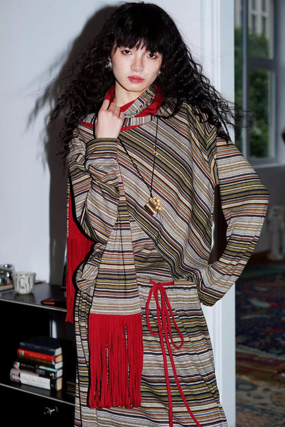 Striped Brushed Long-Sleeved Top