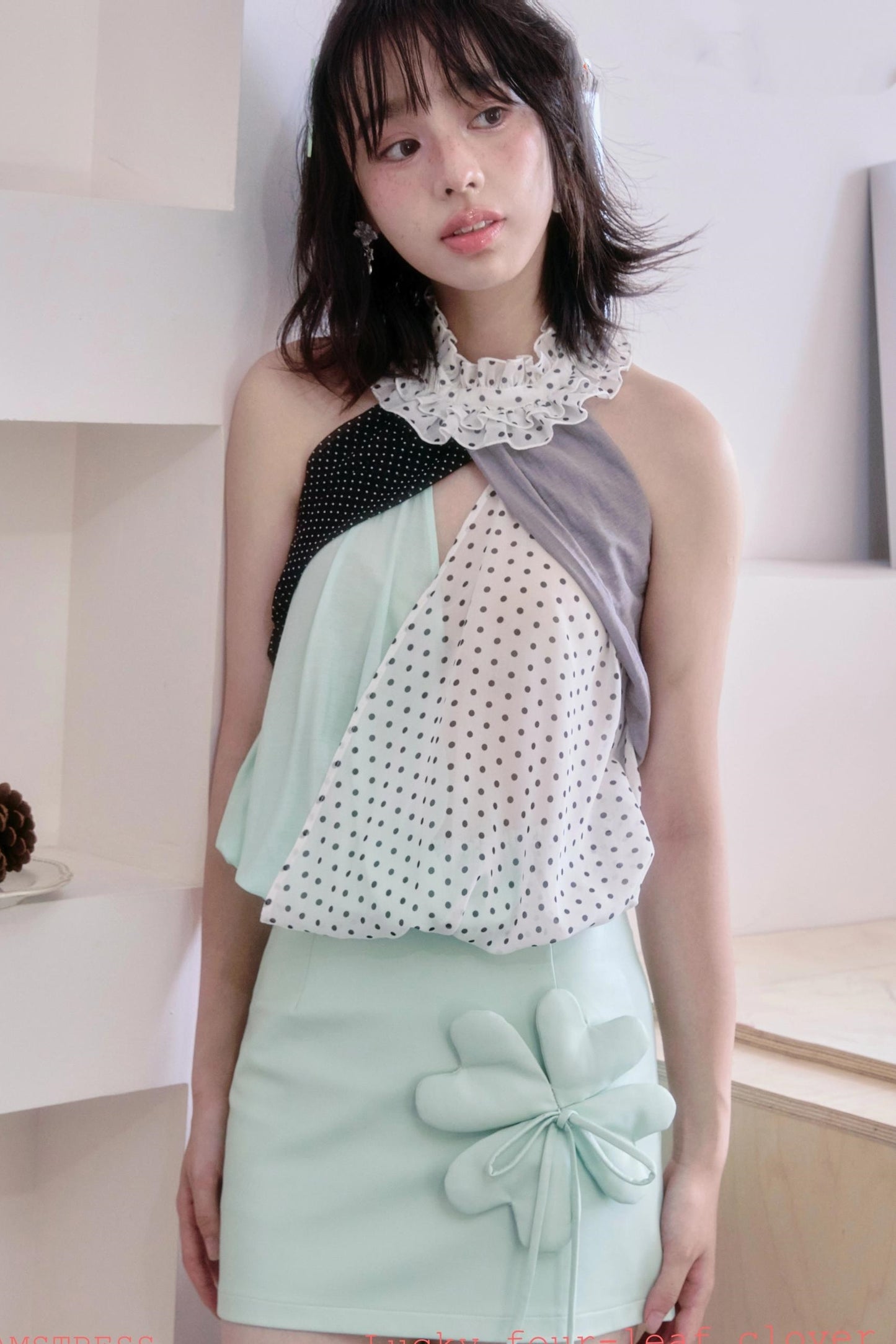 Ruffle Polka Dot Chiffon Blouse