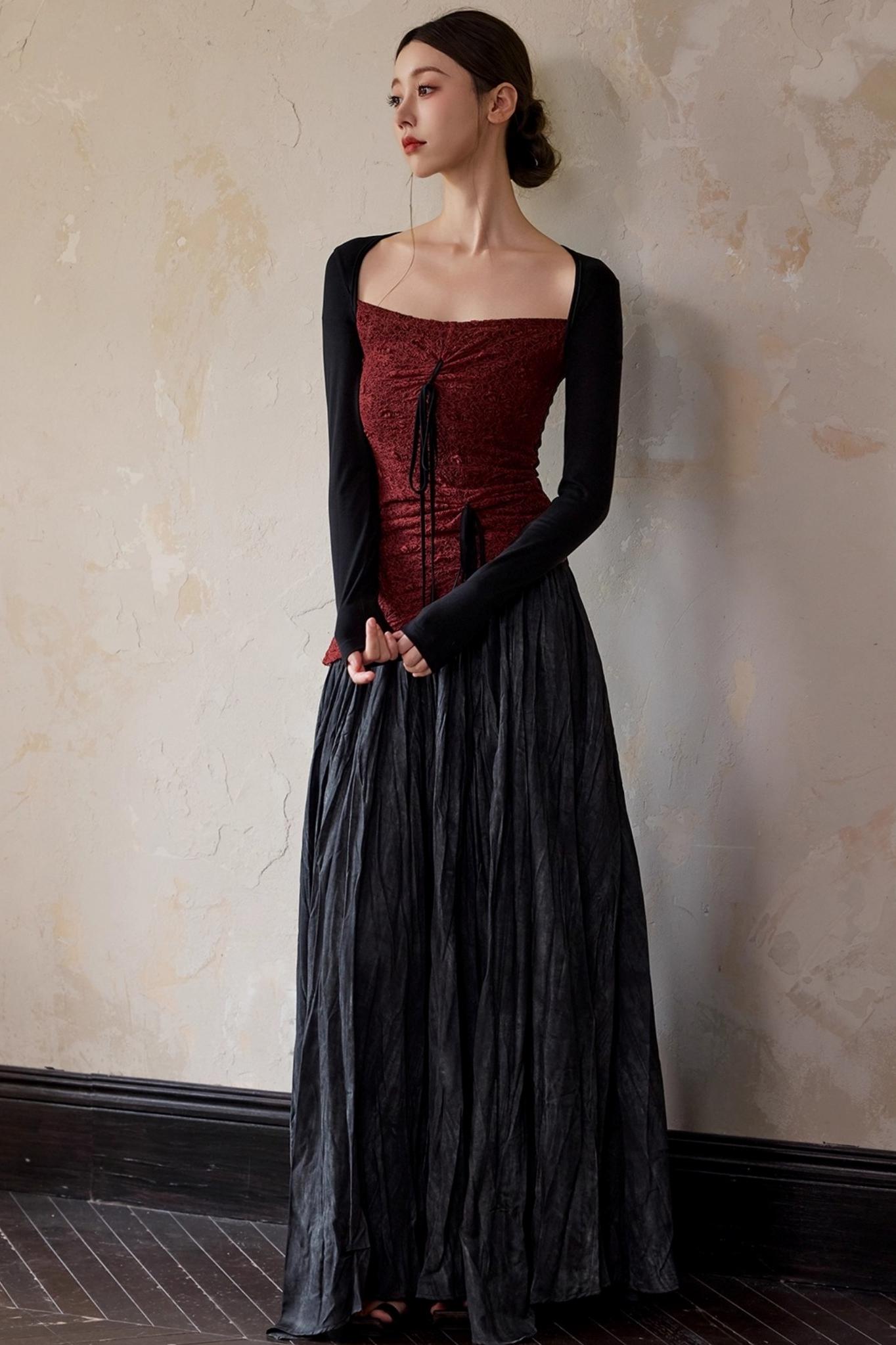 Brick Red Square Neck Pullover Top