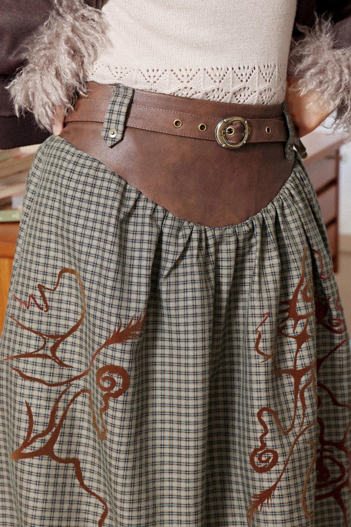 Flower Bud Flock Print Skirt