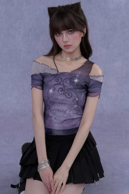 Chemisier violet en résille superposée