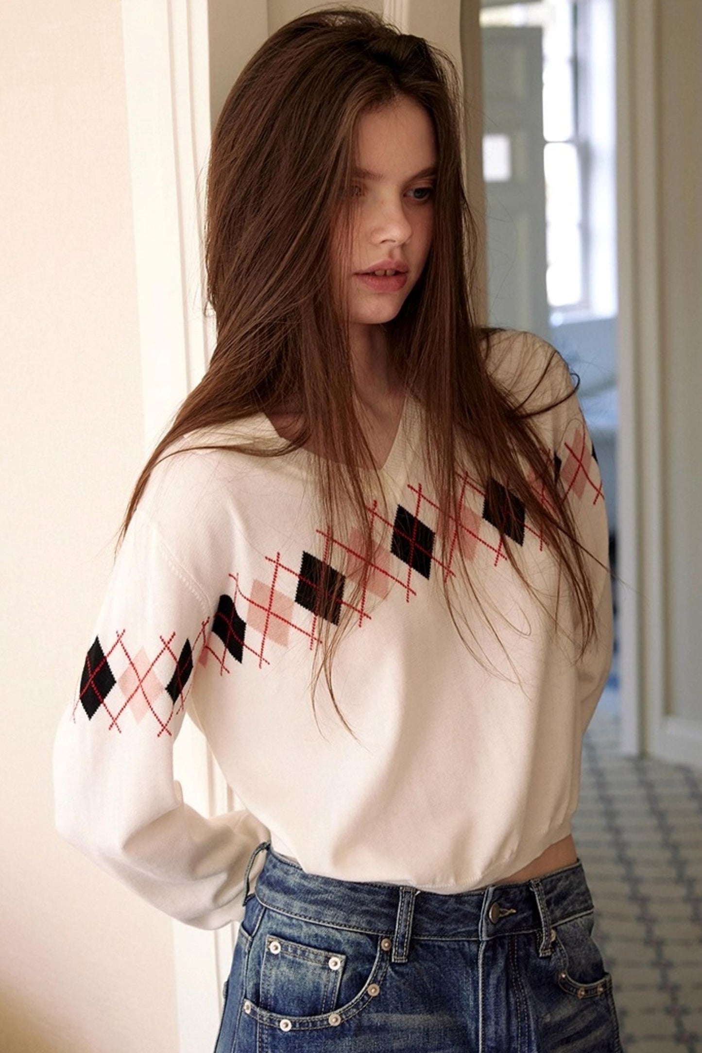 White Diamond Wool Knit Sweater