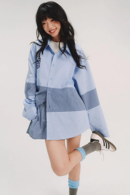 Blue Check Stitch Applique Shirt