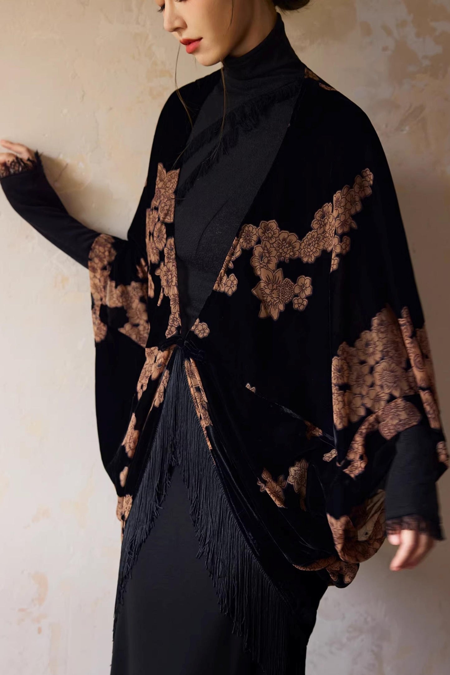 Embroidered Batwing Shawl Jacket