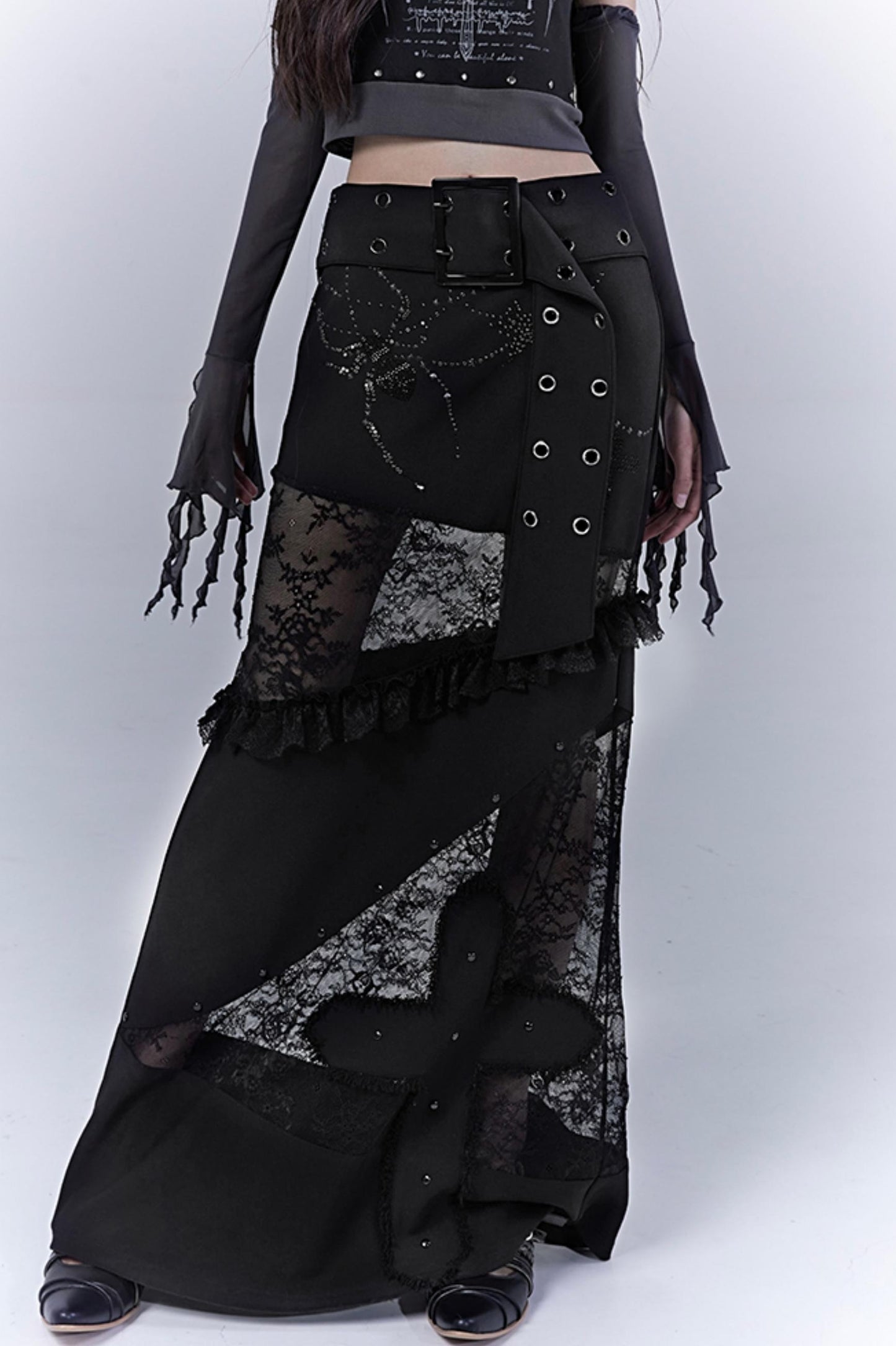 Gothic Elegance Sheer Lace Bustle Skirt