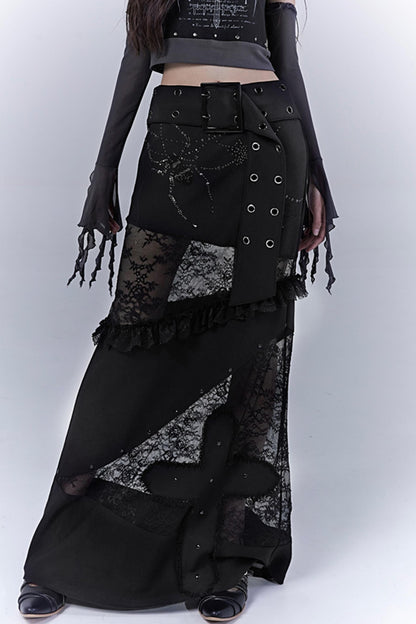 Gothic Elegance Sheer Lace Bustle Skirt