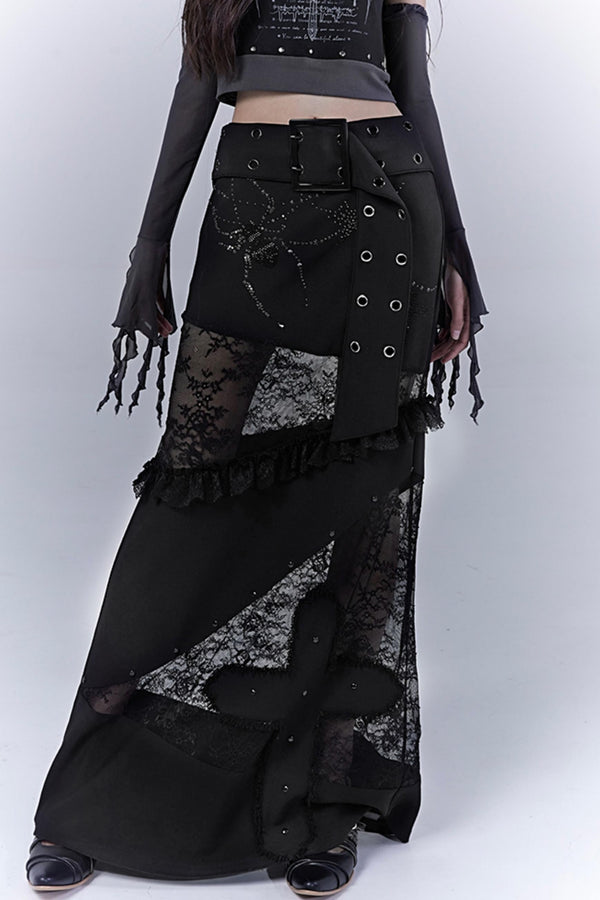 Gothic Elegance Sheer Lace Bustle Skirt