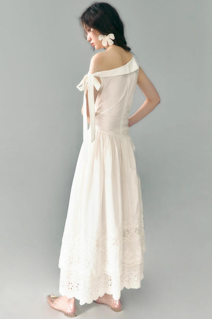 Sunshine Island Tencel Lace-Up Cinched Waist Dress