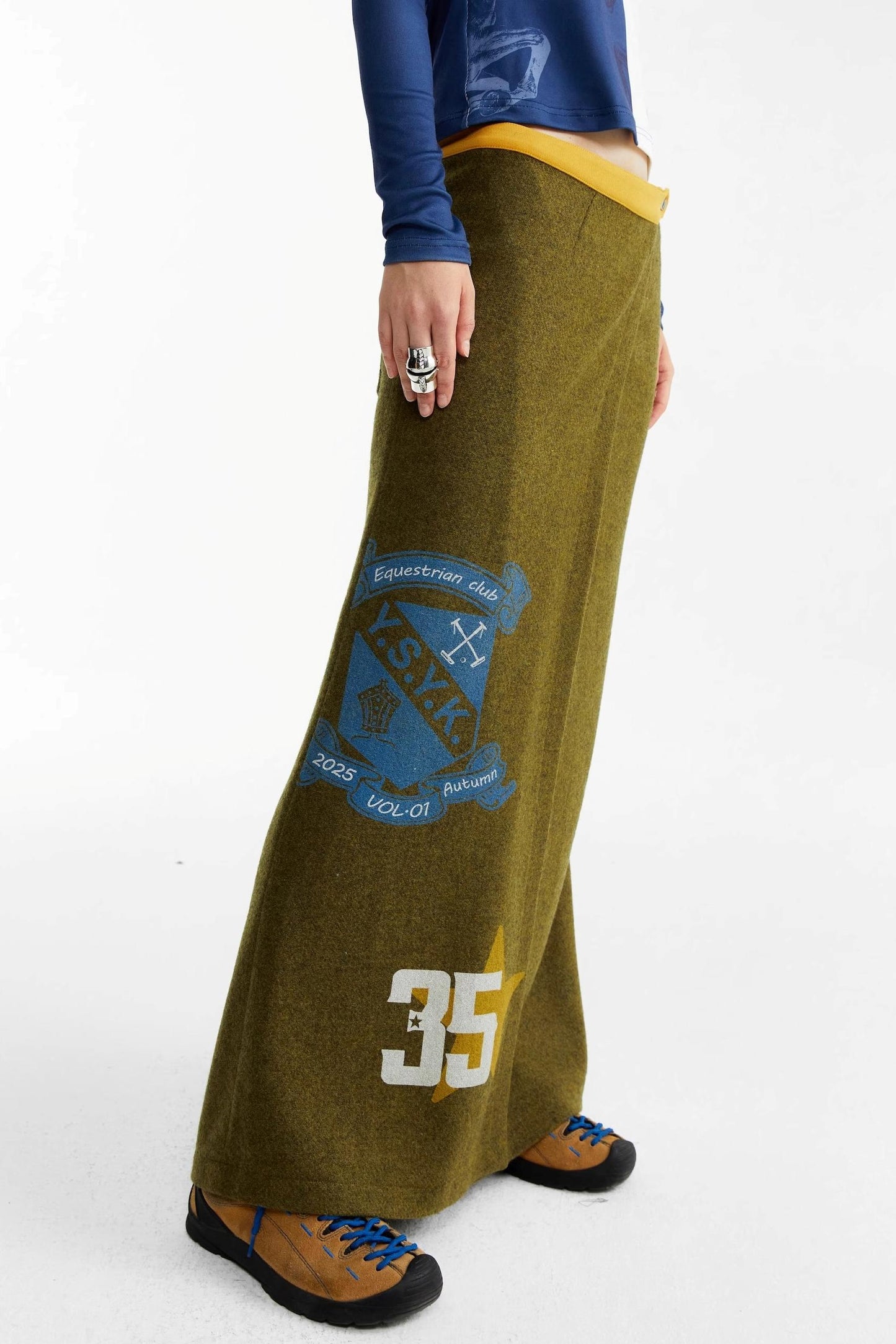 Olive Woolen Long Skirt