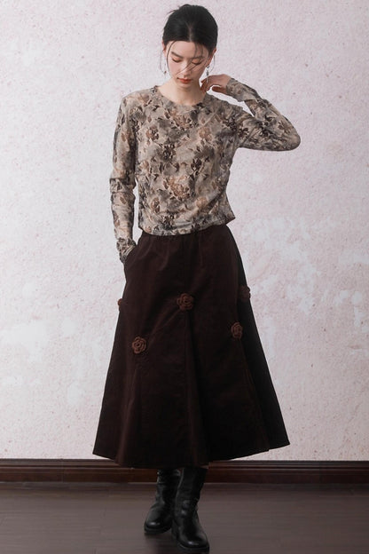 Smoke Brown Floral T-Shirt