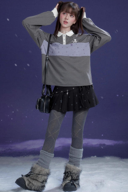 Gray-Purple Striped Polo Top