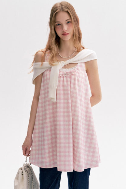 Custom Pink Plaid Pleated Short Dress