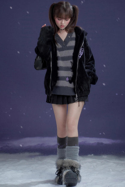 Striped Mink V-Neck Sweater