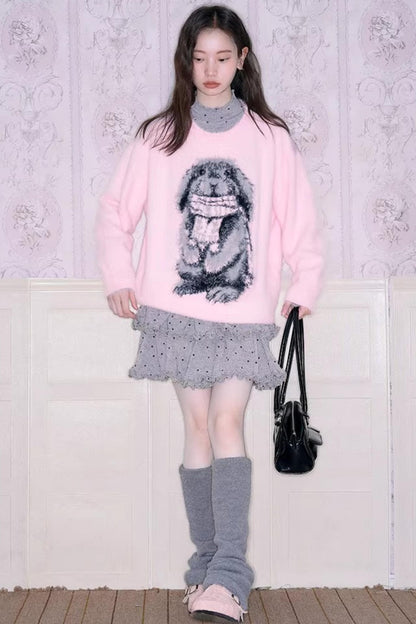 Color-Blocked Rabbit Jacquard Sweater