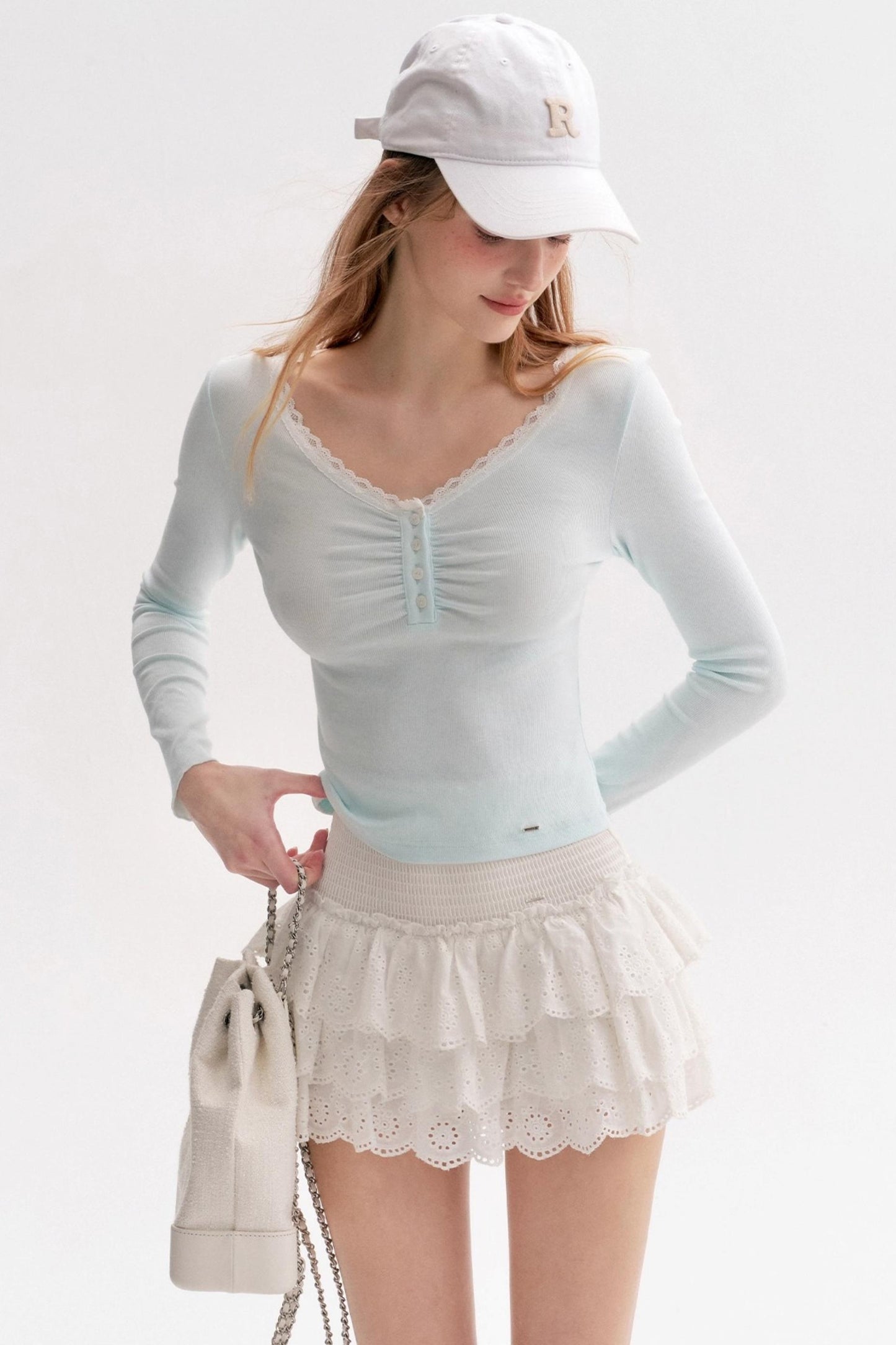 Romantic French V-Neck Knit T-Shirt