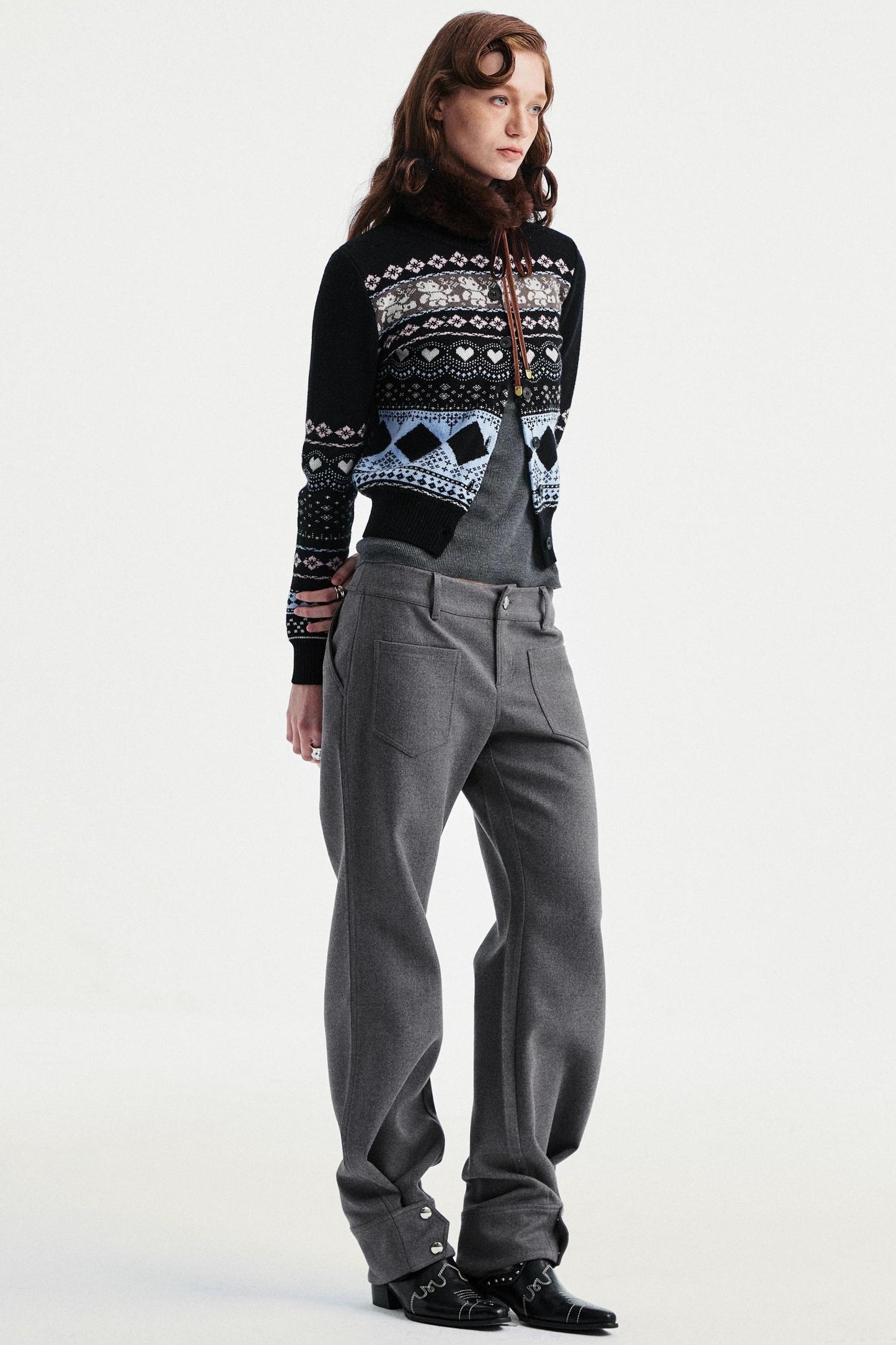 Gray Tapered Flared Pants