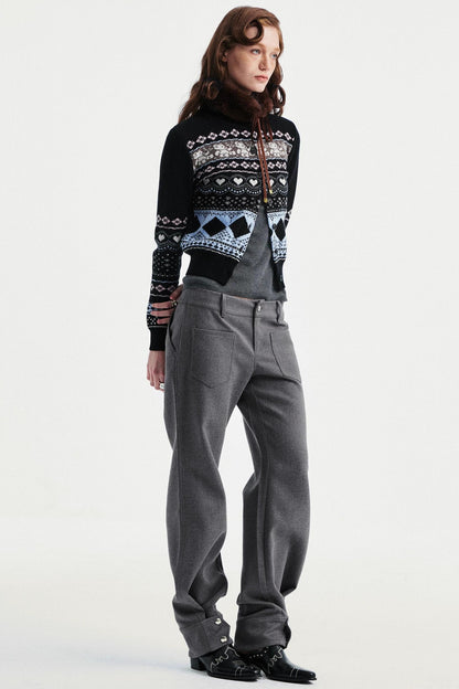 Gray Tapered Flared Pants