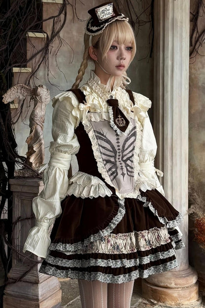 Bone Print Velvet Corset Vest