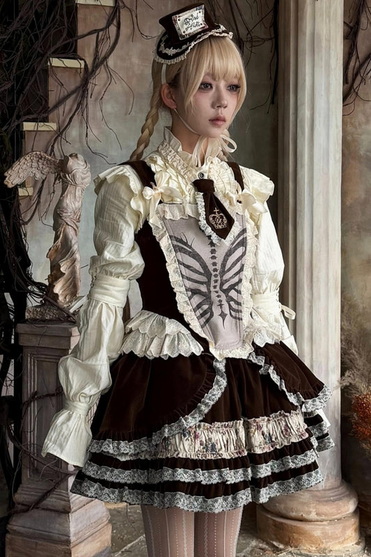 Bone Print Velvet Corset Vest