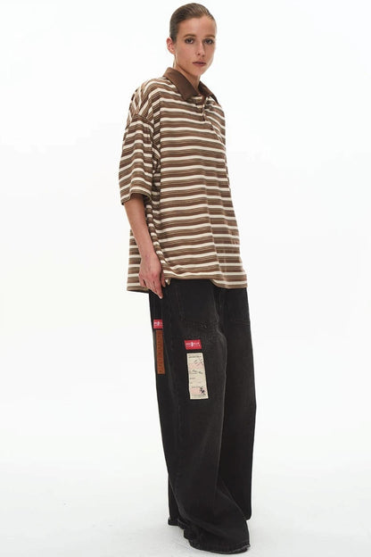Retro Striped Embroidered Polo Shirt
