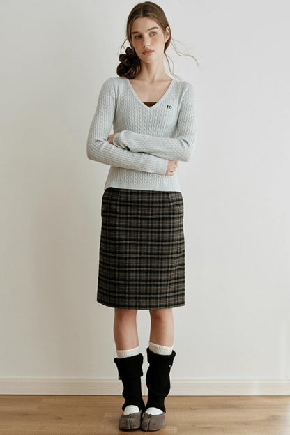 Retro Bias-Cut Plaid Skirt
