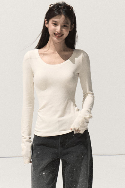 Wool Slim-Fit Lace Top