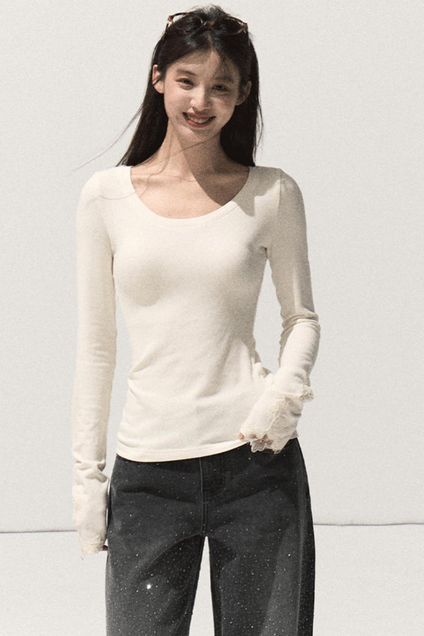 Wool Slim-Fit Lace Top