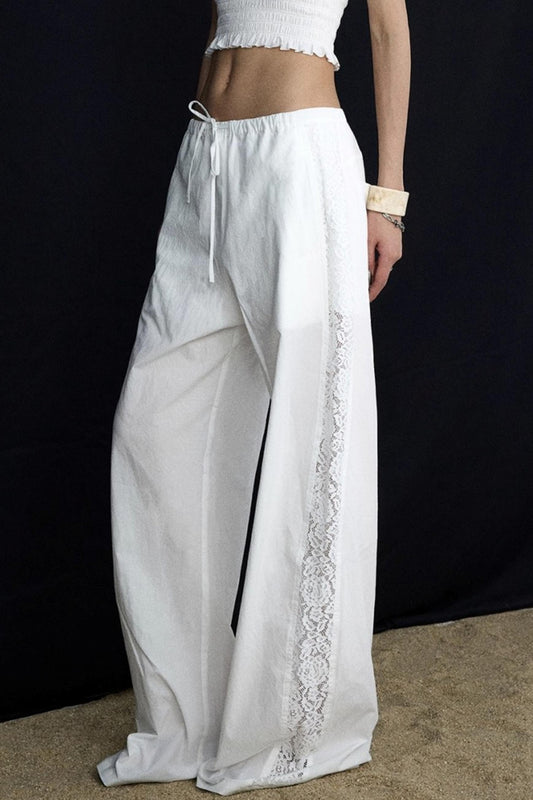 White Elasticated Waist Wide-Leg Trousers