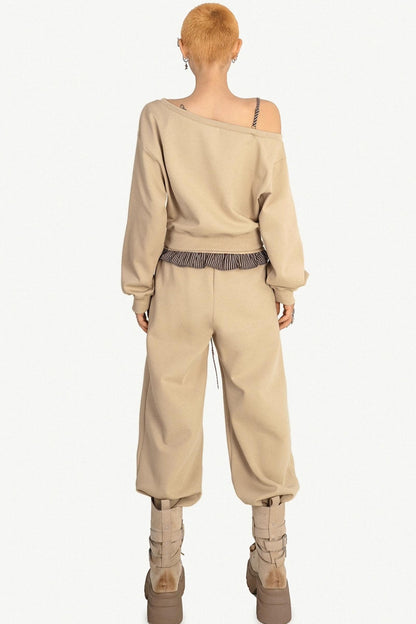 Slanted Shoulder Wide-Leg Pants Set-Up