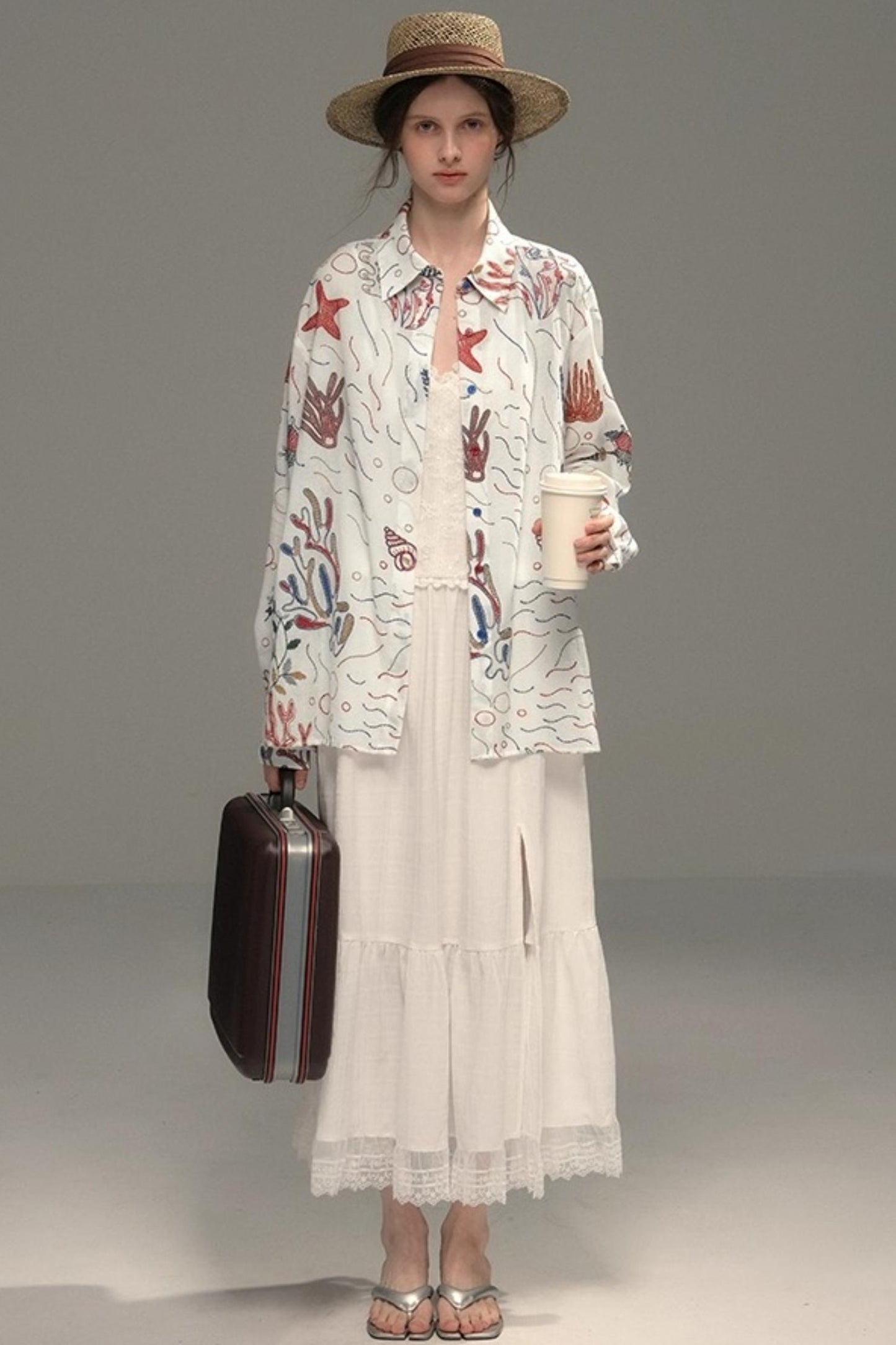 Shining Starfish Embroidery Shirt