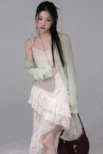 Flowing White Ruffle Dress Set-Up