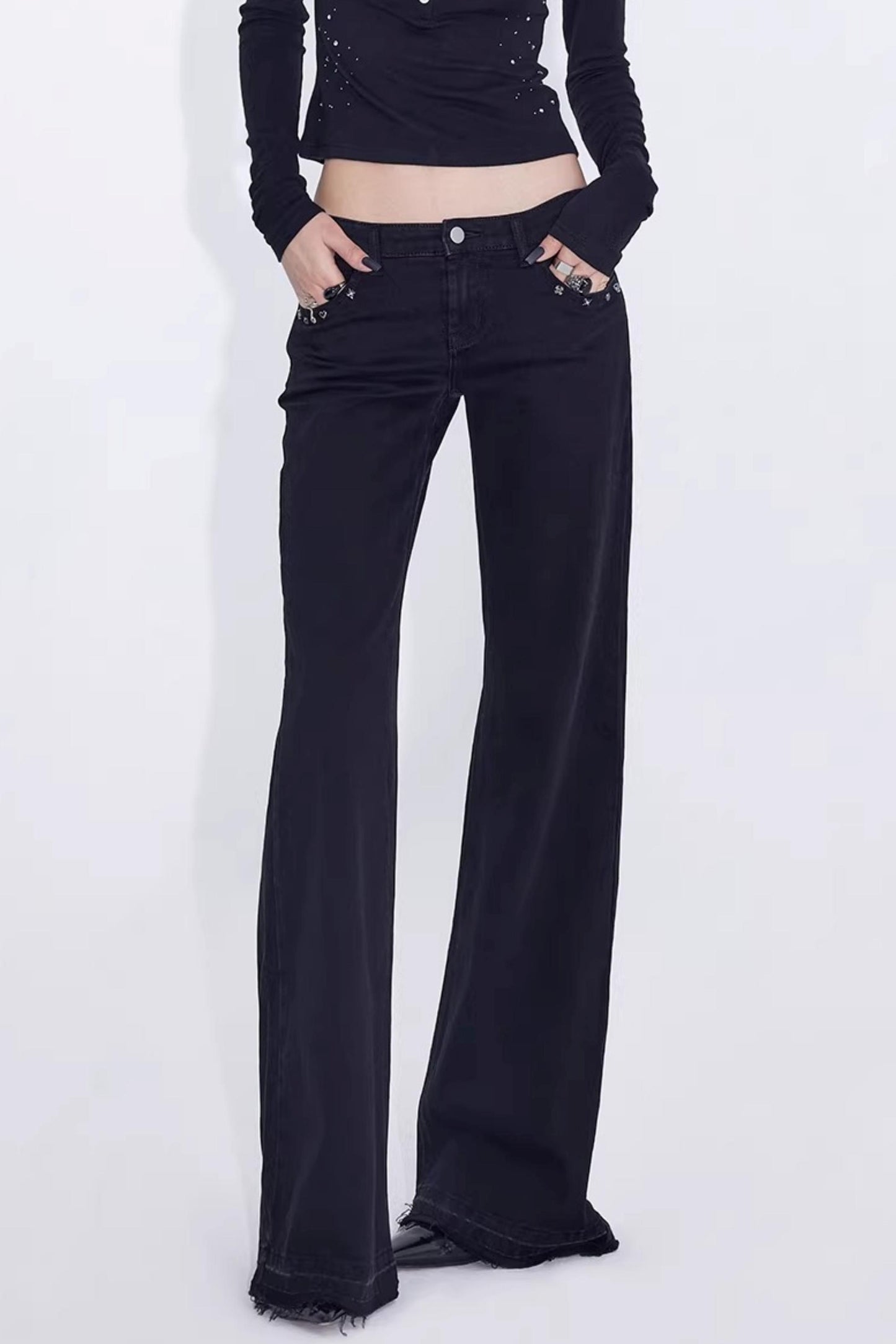 Black Rivet Flared Jeans