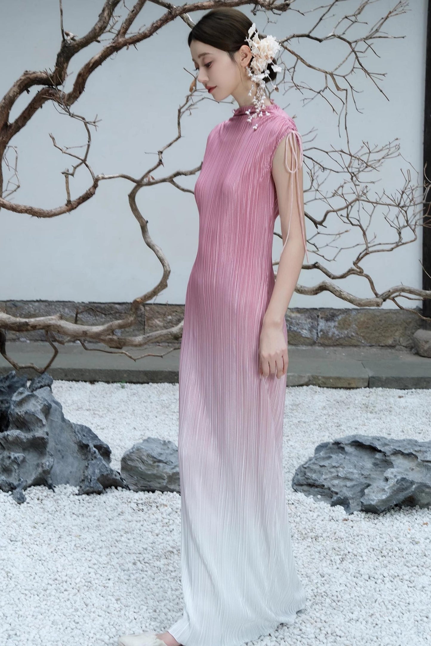 Summer Pink Pleated Dress