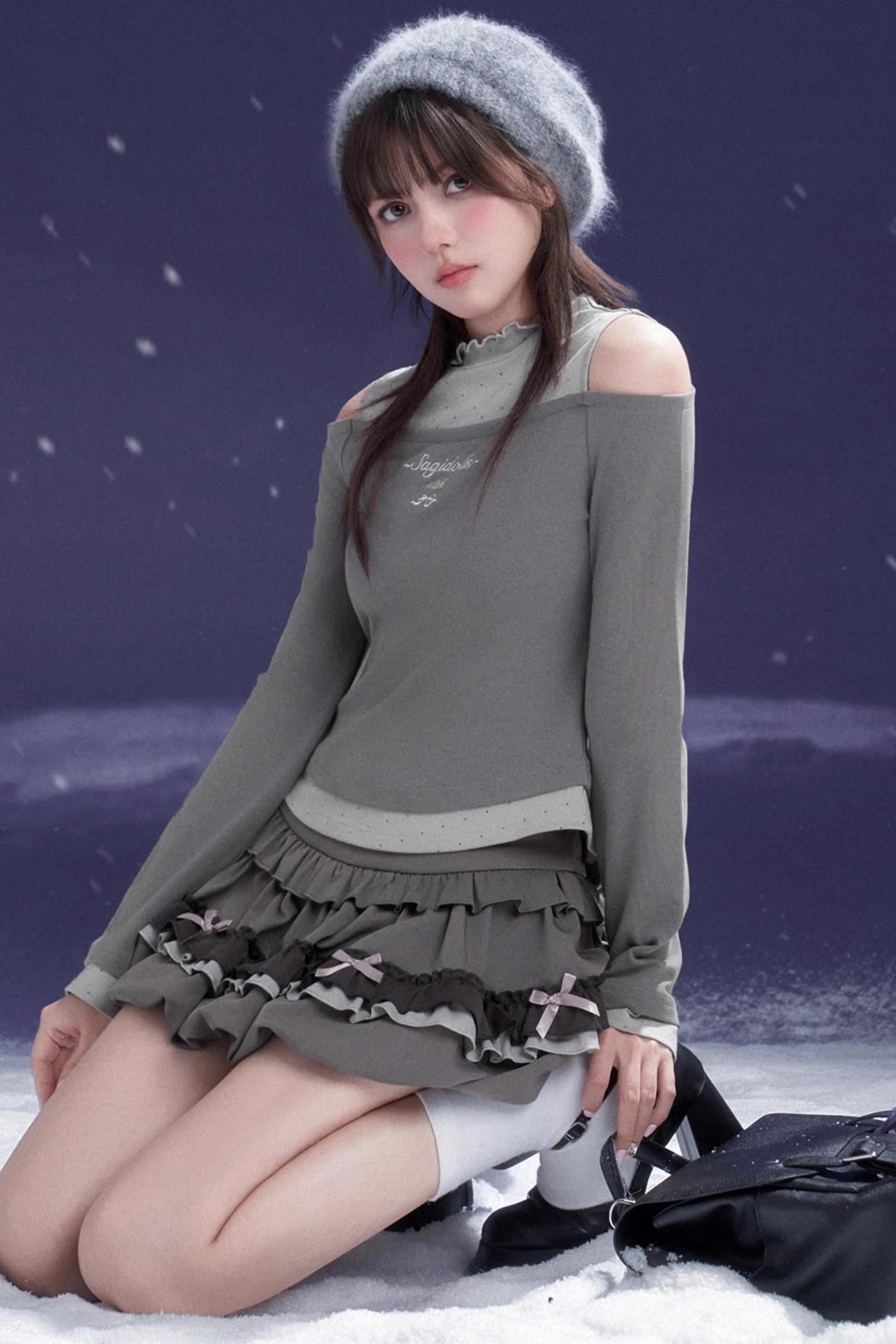 Energetic Two-Tone Off-Shoulder Top