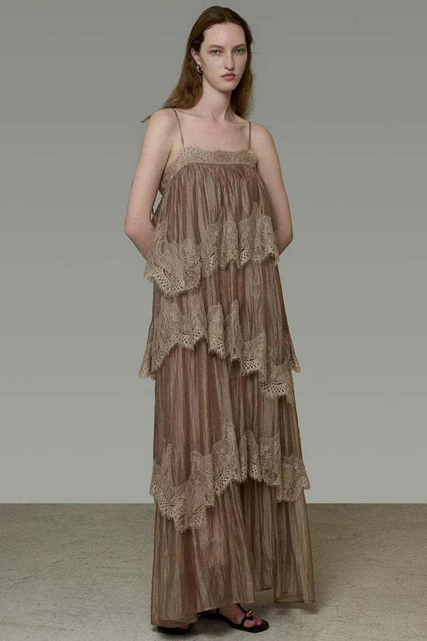 Lace Splicing French Long Dress