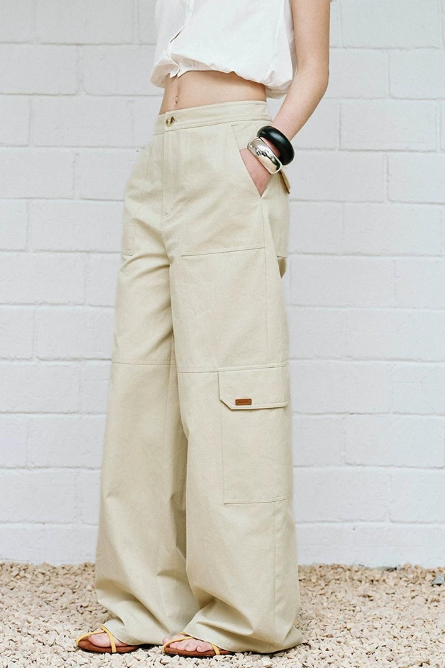 American Retro Beige Cargo Pants