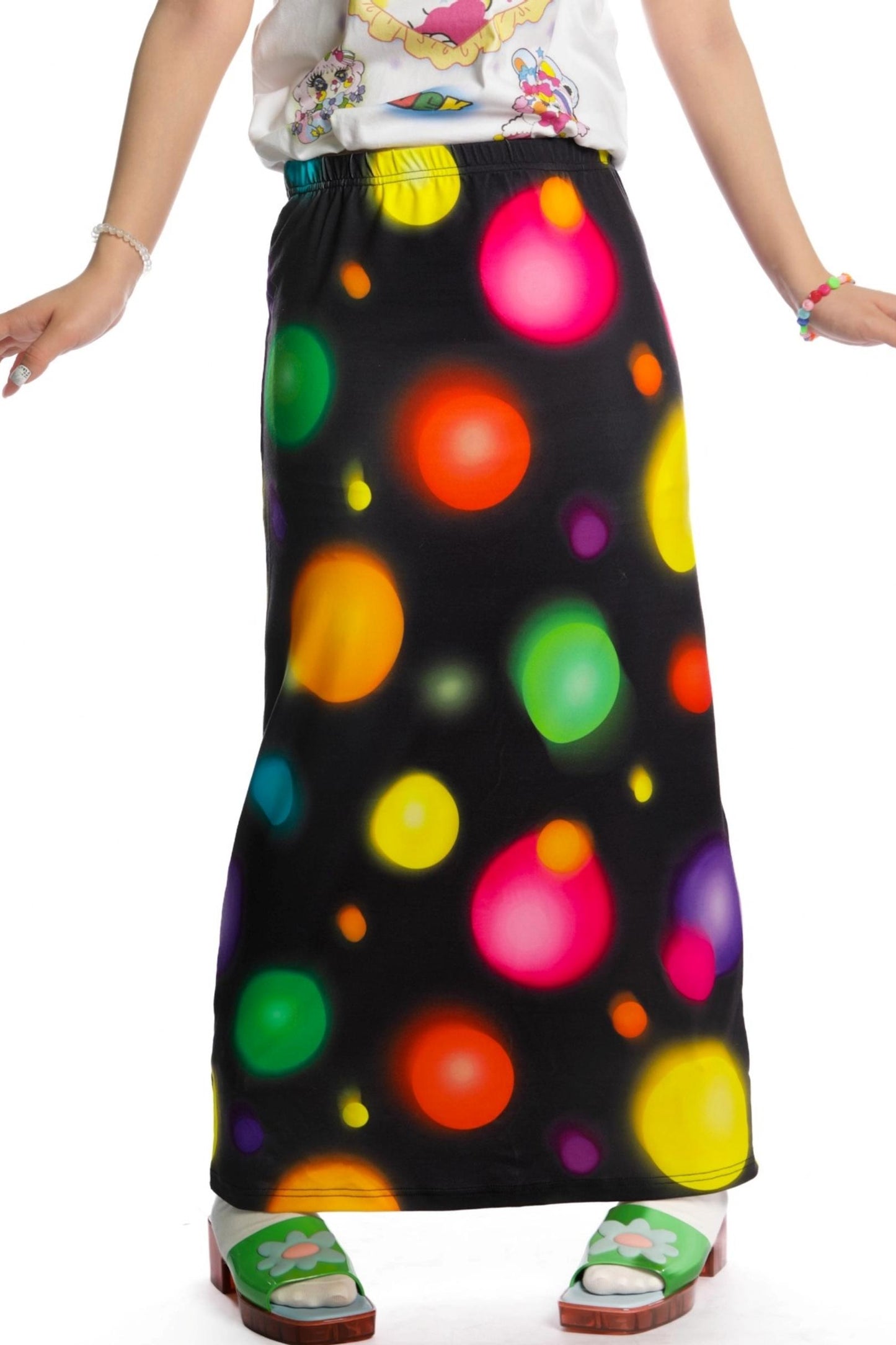 Retro Polka Dot Print Stretch Skirt