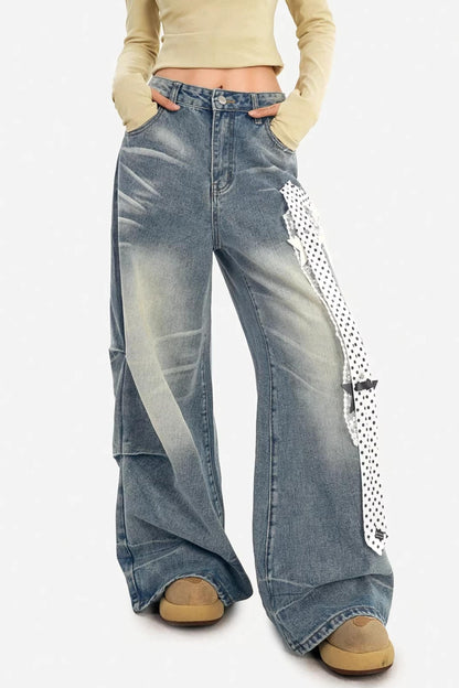 Textured Wide-Leg Denim Pants