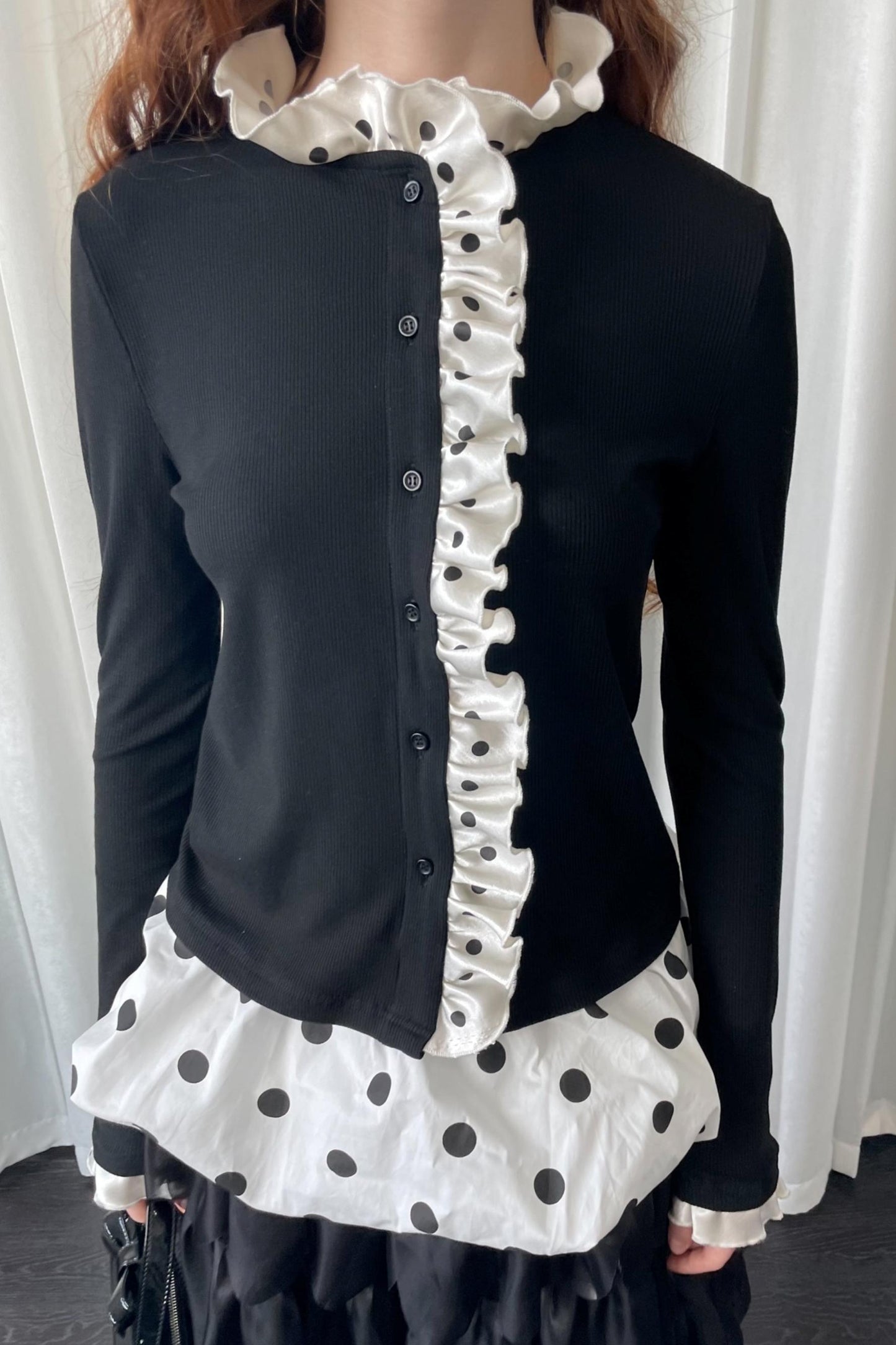 Polka Dot Lace Long Sleeve Cardigan